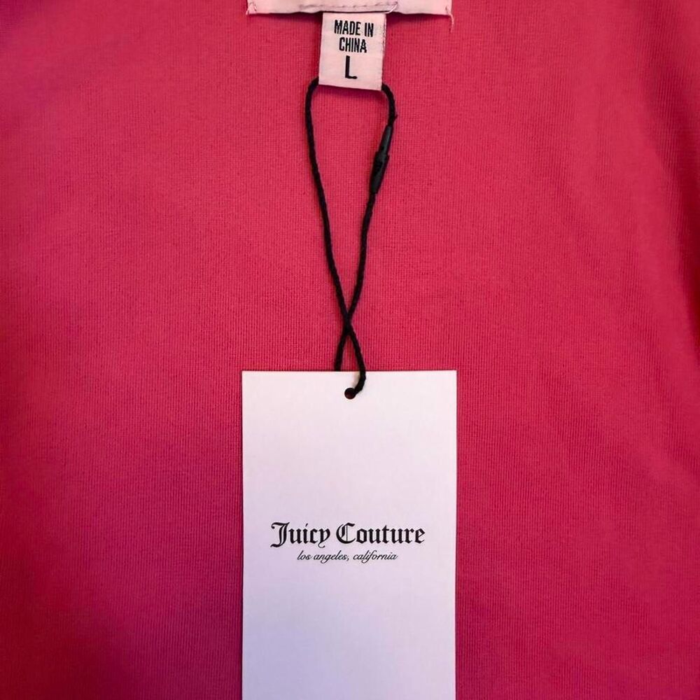 Juicy Couture Women's Sz L Hot Pink OG Big Bling Velour Zip-Up Hoodie Sweater - Picture 4 of 5